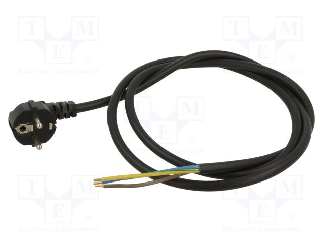 Cable; CEE 7/7 (E/F) plug angled,wires; PVC; 5m; black; 3x1mm2
