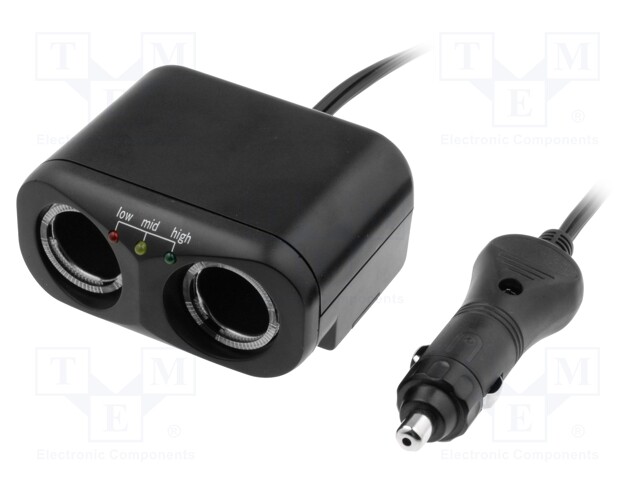 Cigarette lighter splitter; car lighter socket x2; 10A; black