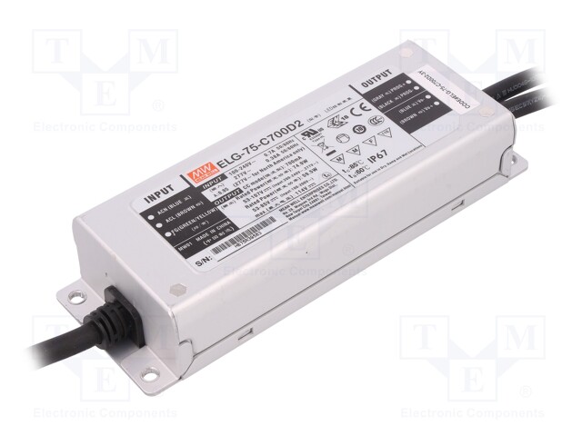 Power supply: switched-mode; LED; 74.9W; 53÷107VDC; 700mA; IP67