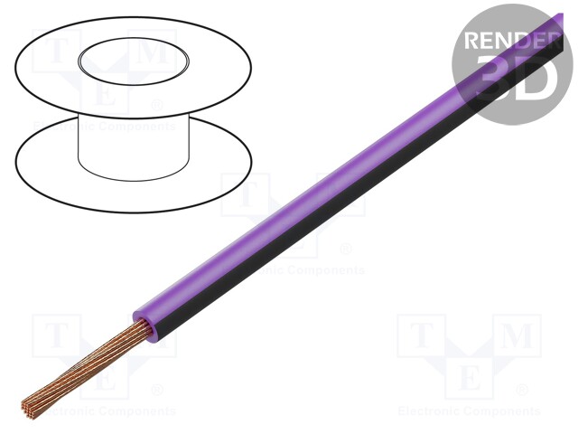 Wire; FLRY-B; 1x0.35mm2; stranded; Cu; PVC; violet-black; 60V; 1.4mm
