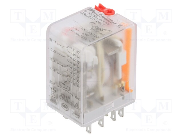 Relay: electromagnetic; 4PDT; Ucoil: 48VAC; 5A; Uswitch: max.250VAC