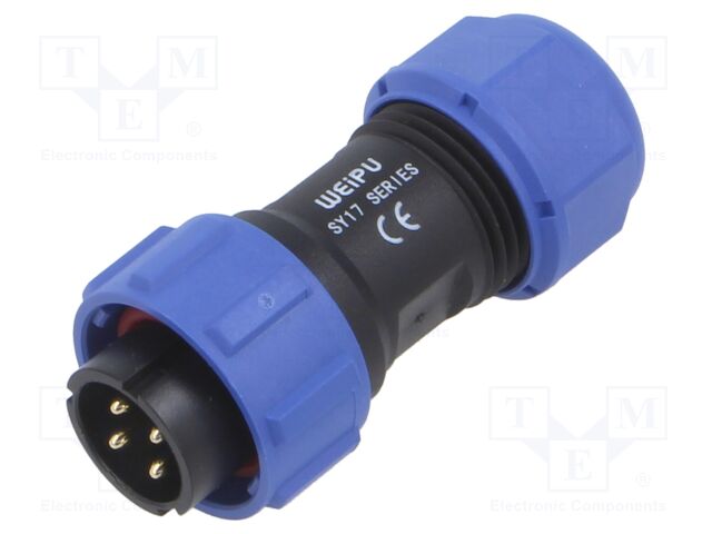 Plug; SY17; male; PIN: 4; IP67; 15A; soldering; for cable; 500V