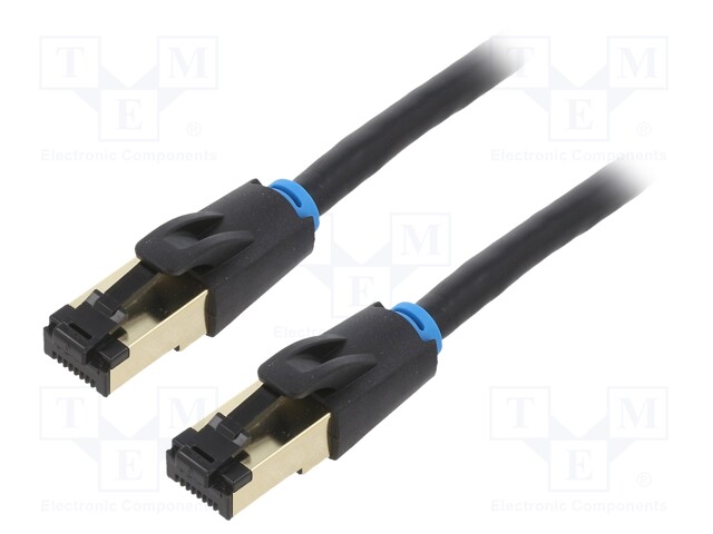 Patch cord; S/FTP; Cat 8; OFC; PVC; black; 0.5m; Cores: 8