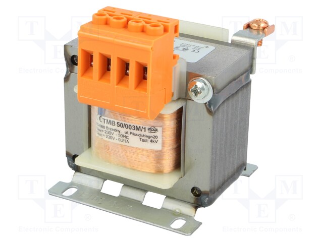 Transformer: mains; 50VA; 230VAC; 230V; Leads: terminal block; IP00