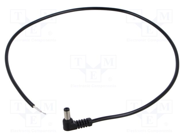 Cable; wires,DC 5,5/2,1 plug; angled; 0.5mm2; black; 0.5m