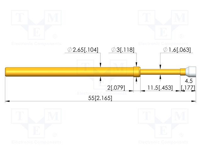 Test needle; Spring compression: 9.2mm; 11.5mm; CuBe; gold-plated