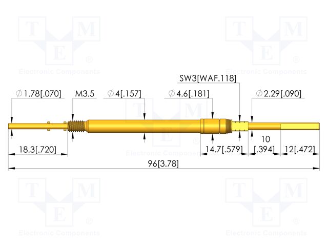 Test needle; Spring compression: 5mm; 6.5mm; 10A; CuBe; Ø: 2.29mm