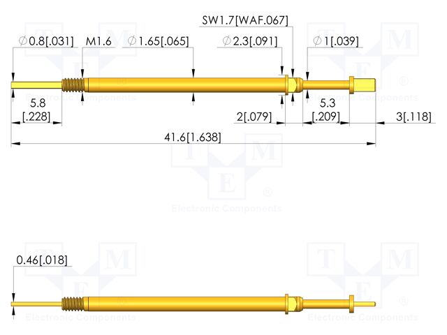 Test needle; Spring compression: 4.4mm; 5mm; 5A; CuBe; gold-plated