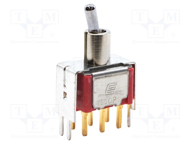 Switch: toggle; Pos: 2; DPDT; ON-ON; 0.02A/20VAC; 0.02A/20VDC; THT