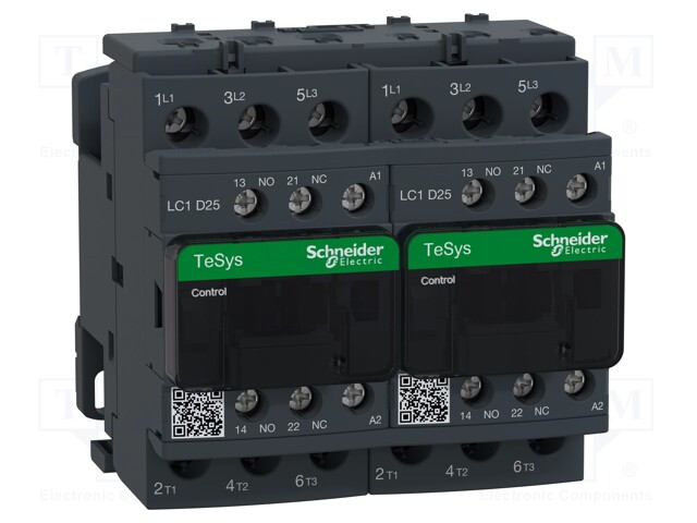 Relay Contactor, TeSys D Series, 3PST-NO, 3P, 25 A at 440 VAC, 15 kW at 690 VAC