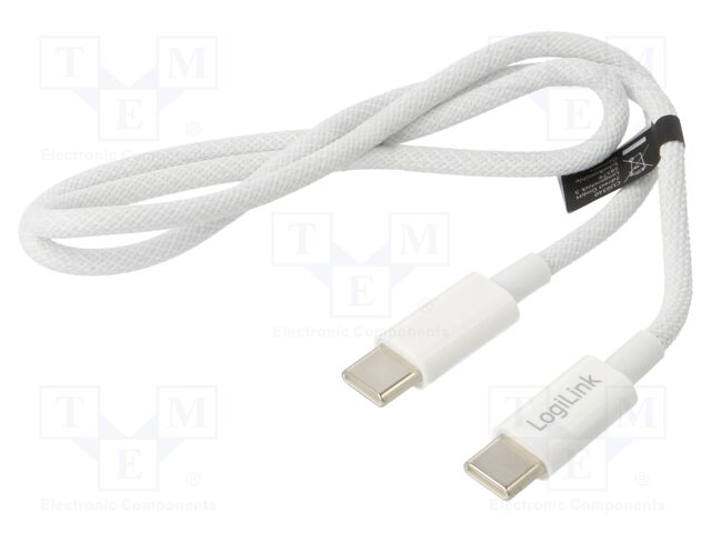 Cable; USB 2.0; USB C plug,both sides; 500mm; white; 480Mbps; 60W