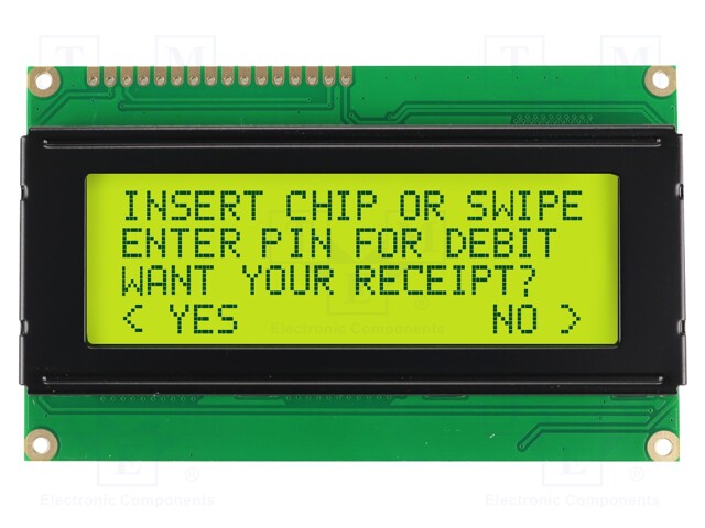 Display: LCD; alphanumeric; STN Positive; 20x4; yellow-green; LED