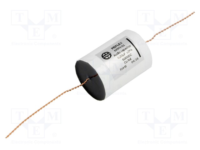 Capacitor: copper-polypropylene; 0.33uF; 600VDC; ±2%; Ø30x39mm