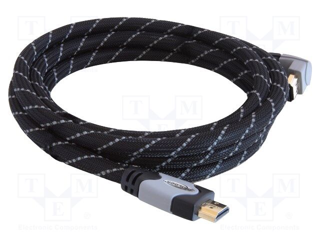 Cable; HDMI plug,HDMI plug 270° up/down; textile; 1m; black,grey