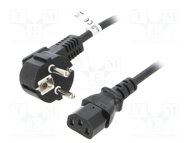 Cable; CEE 7/7 (E/F) plug angled,IEC C13 female; PVC; 2.5m; 10A
