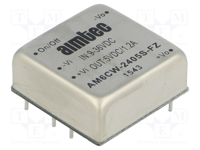 Converter: DC/DC; 6W; Uin: 9÷36V; 5VDC; Iout: 1.2A; 1"x1"; 17g