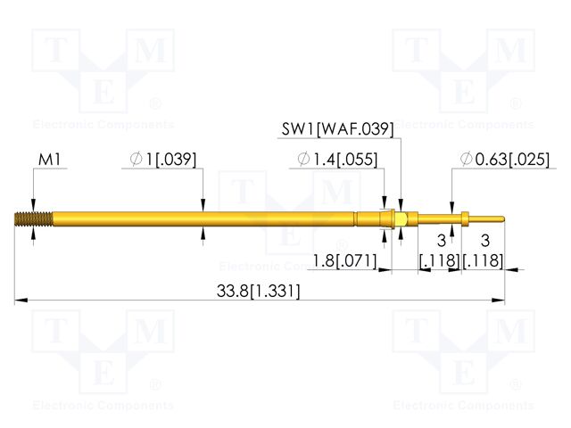 Test needle; Spring compression: 2.4mm; 3mm; 3A; CuBe; gold-plated