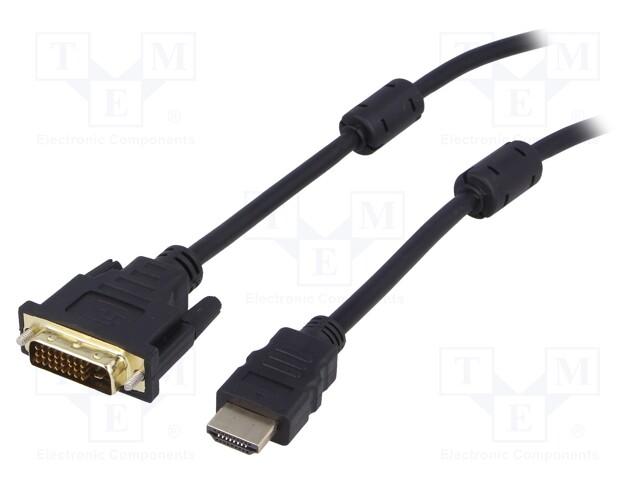 Cable; HDMI 1.4; DVI-D (24+1) plug,HDMI plug; 3m; black