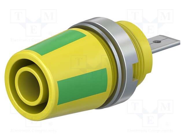 Socket; 4mm banana; 20A; 1kV; yellow-green; nickel plated