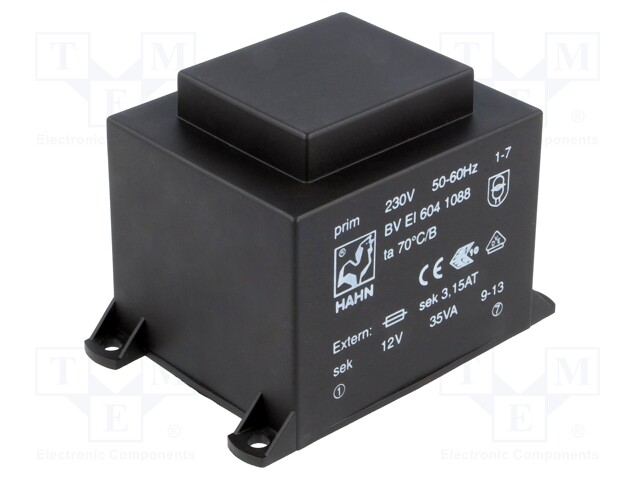Transformer: encapsulated; 35VA; 230VAC; 12V; 2917mA; Mounting: PCB