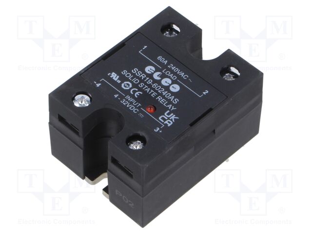 Relay: solid state; Ucntrl: 4÷32VDC; 60A; 48÷280VAC; -30÷80°C