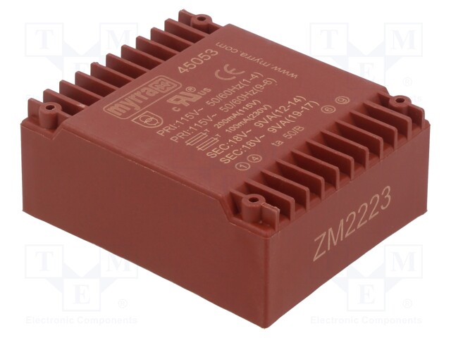 Transformer: encapsulated; 18VA; 115/230VAC; 18V; 18V; 500mA; 500mA