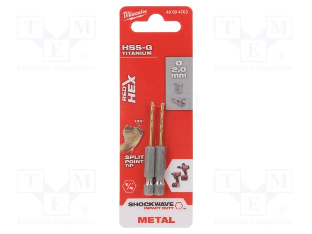 Drill bit; for metal,impact; Ø: 2mm; 2pcs.