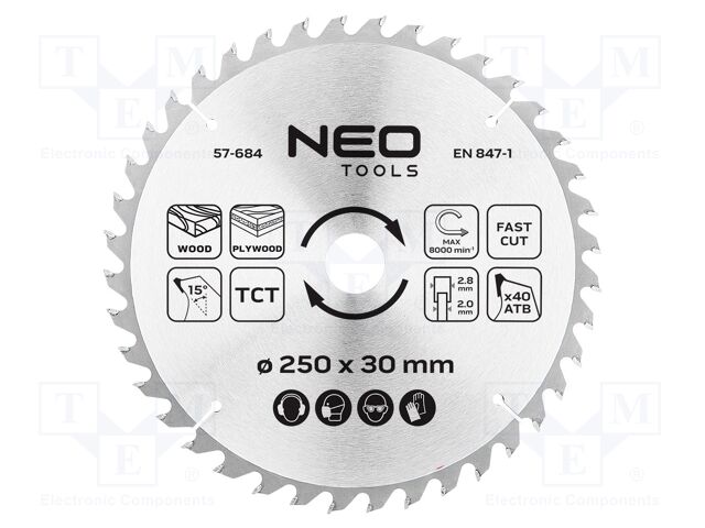 Circular saw; Ø: 250mm; Teeth: 40; cemented carbide; Øhole: 30mm