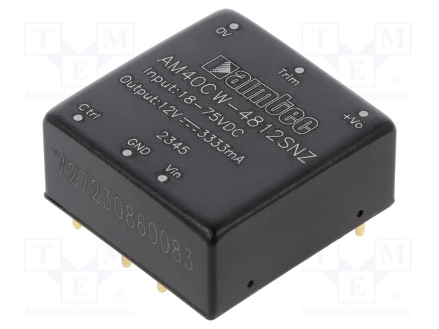 Converter: DC/DC; 40W; Uin: 18÷75V; Uout: 12VDC; Iout: 2.67A; 1"x1"