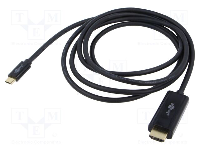 Cable; HDMI plug,USB C plug; PVC; 2m; black