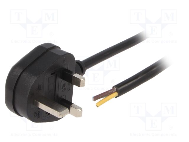 Cable; BS 1363 (G) plug; 3m; black; PVC; 3G1mm2; 13A; 300/500V