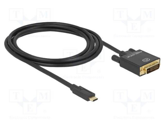 Cable; DVI-D (24+1) plug,USB C plug; dual link; 2m; black; black