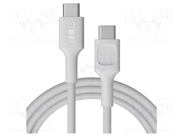 Cable; USB C plug,both sides; 2m; white; 480bps; textile; 100W