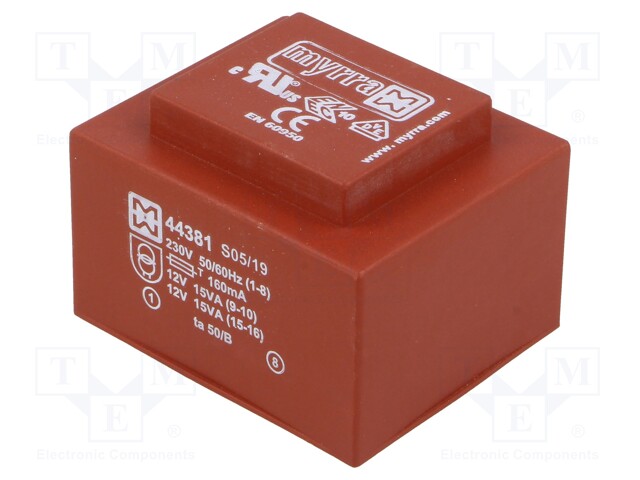 Transformer: encapsulated; 30VA; 230VAC; 12V; 12V; 1.25A; 1.25A