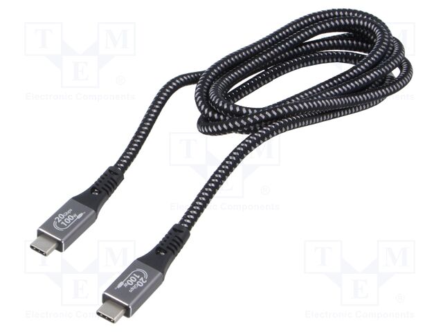 Cable; USB 3.2; USB C plug,both sides; 1.5m; black; 20Gbps; 100W