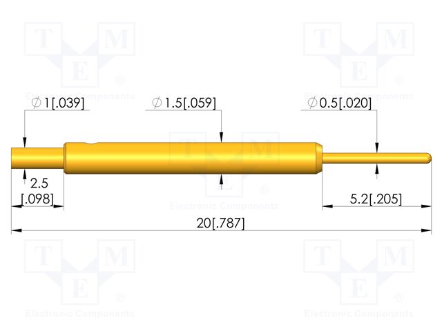 Test needle; Spring compression: 3.2mm; 4mm; 5A; CuBe; gold-plated