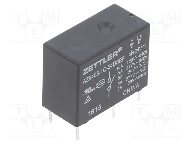 Relay: electromagnetic; SPDT; Ucoil: 24VDC; 10A; 5A/277VAC; PCB