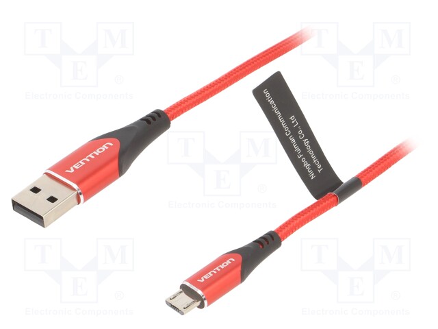 Cable; USB 2.0; USB A plug,USB B micro plug; 1.5m; red; 480Mbps
