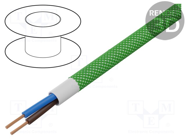 Wire; YTLY; stranded; Cu; 2x0,5mm2; textile braid; green; 150V; 50m
