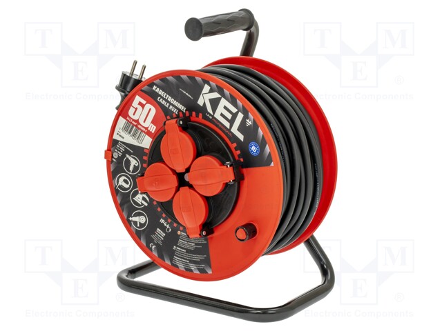 Extension lead; reel; Sockets: 4; rubber; black; 3x1,5mm2; 50m; 16A