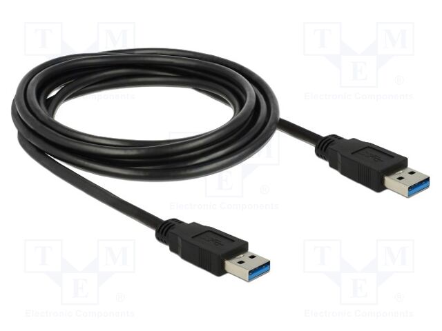 Cable; USB A plug,both sides; gold-plated; 3m; black; Cu; 5Gbps