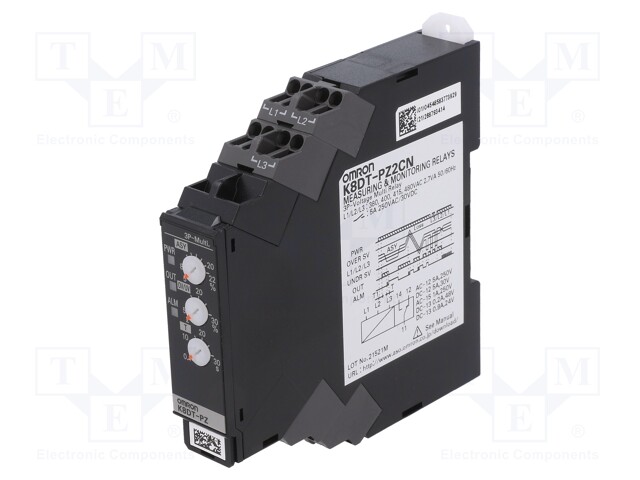 Phase Monitoring Relay, K8DT-PZ Series, SPDT, DIN Rail, Screw