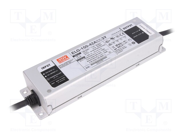 Power supply: switched-mode; LED; 150W; 42VDC; 37.8÷46.2VDC; IP65