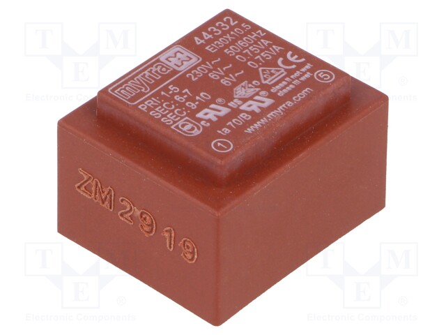Transformer: encapsulated; 1.5VA; 230VAC; 6V; 6V; 125mA; 125mA