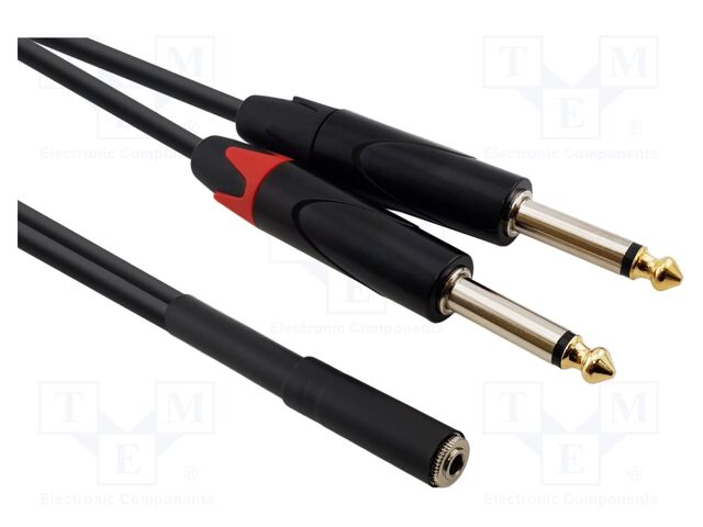 Cable; Jack 3.5mm socket,Jack 6,3mm plug x2; 7m; black; PVC