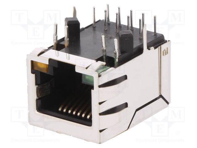 Socket; RJ45; PIN: 8; shielded,with LED; Layout: 8p8c; THT; angled