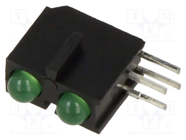 LED; in housing; 3mm; No.of diodes: 2; green; 2mA; Lens: diffused