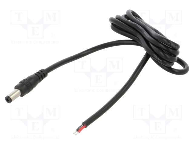 Cable; 2x0.5mm2; DC 5,5/2,5 plug; straight; black; 1m; -20÷80°C