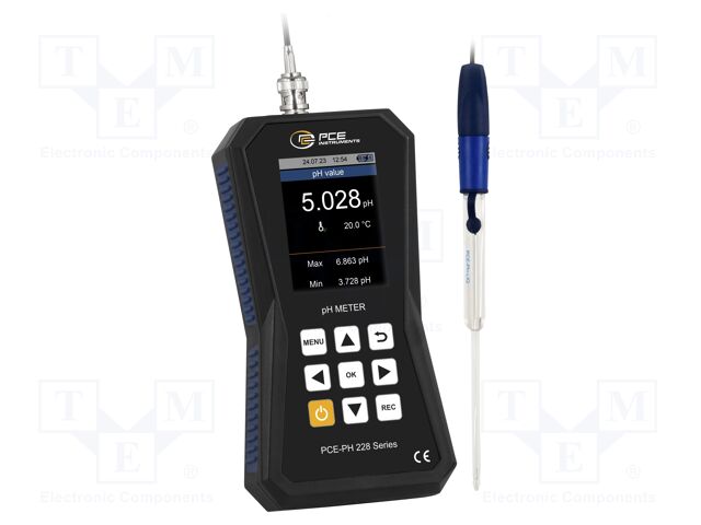 Meter: pH; LCD 2,8"; -2÷20pH,±2000mV; IP52; Dim: 178x32x85mm