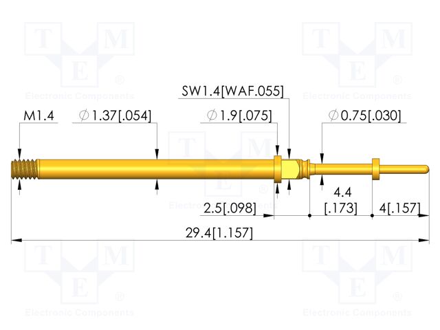 Test needle; Spring compression: 3.5mm; 4.4mm; 5A; CuBe; Ø: 0.6mm